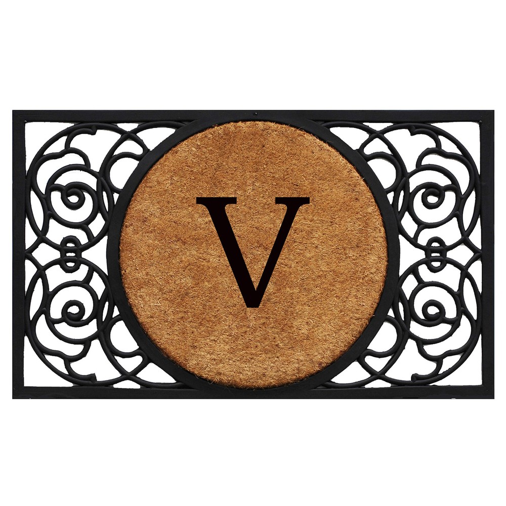 Armada Circle Monogram Doormat 18x30 Inch for Letter V