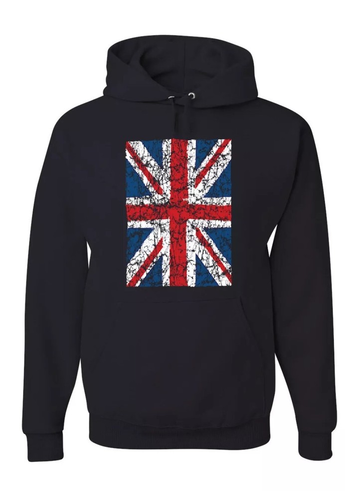 Union Jack Hoodie UK British Flag Distressed Style All Sizes Available