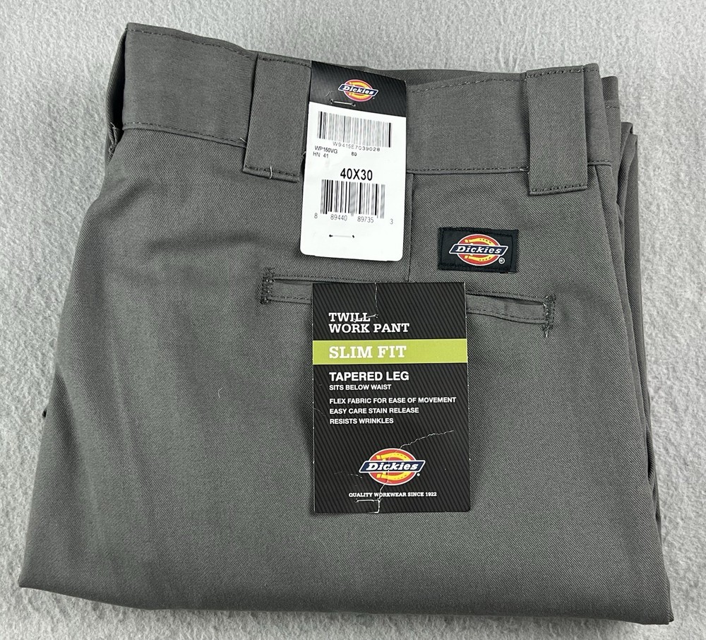 DICKIES Flex Mens Slim Fit Tapered Work Pants W40 L30 Gray NWT Twill