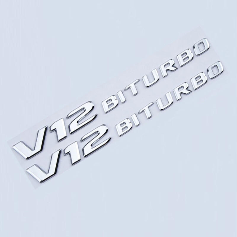 2X Chrome Letters V12 BITURBO Side Badges Emblems fit Mercedes Benz AMG 2017+