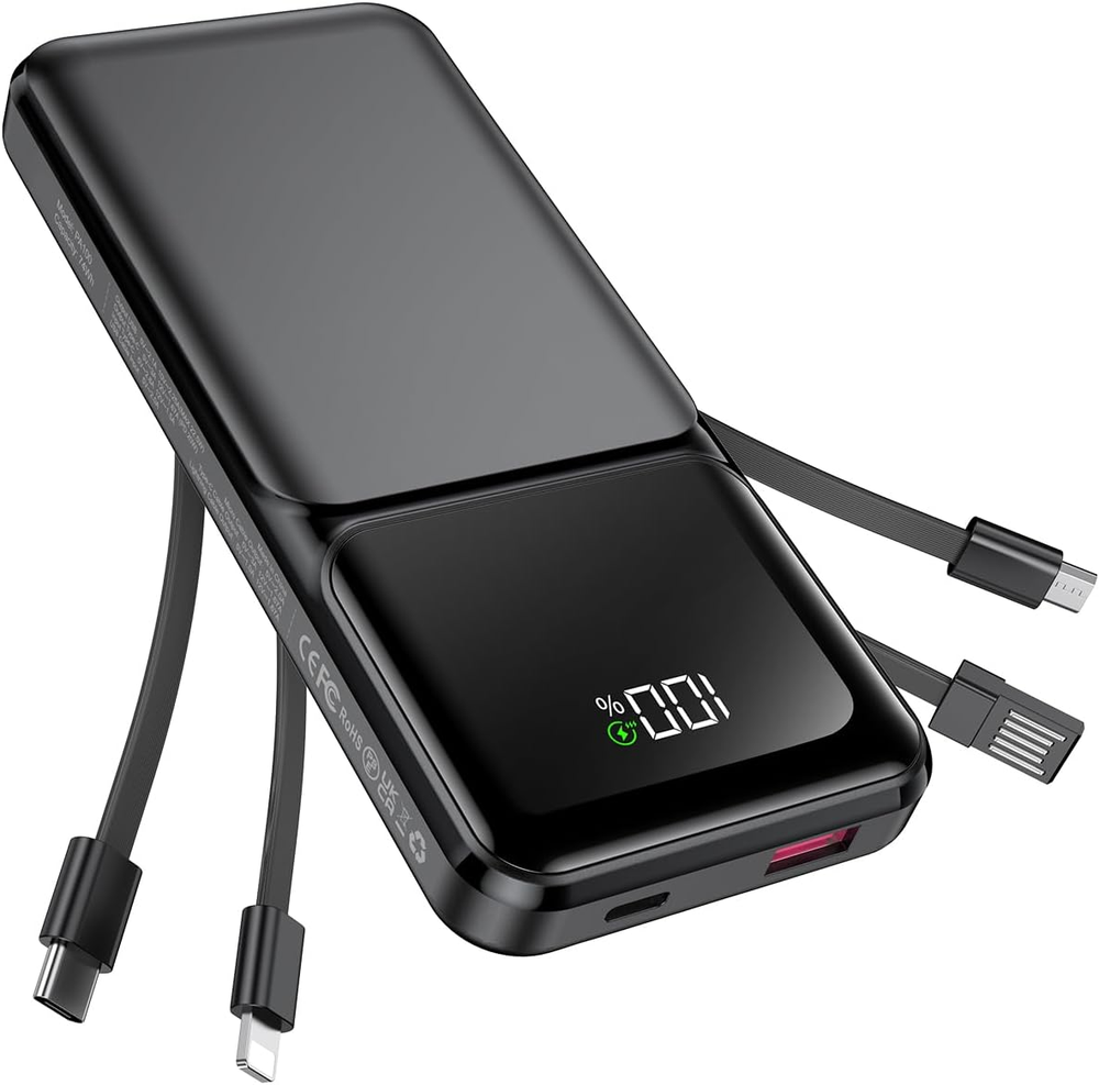 20000mAh Slim Portable Charger with Built-in Cable - 22.5W Fast Charging Power Bank
