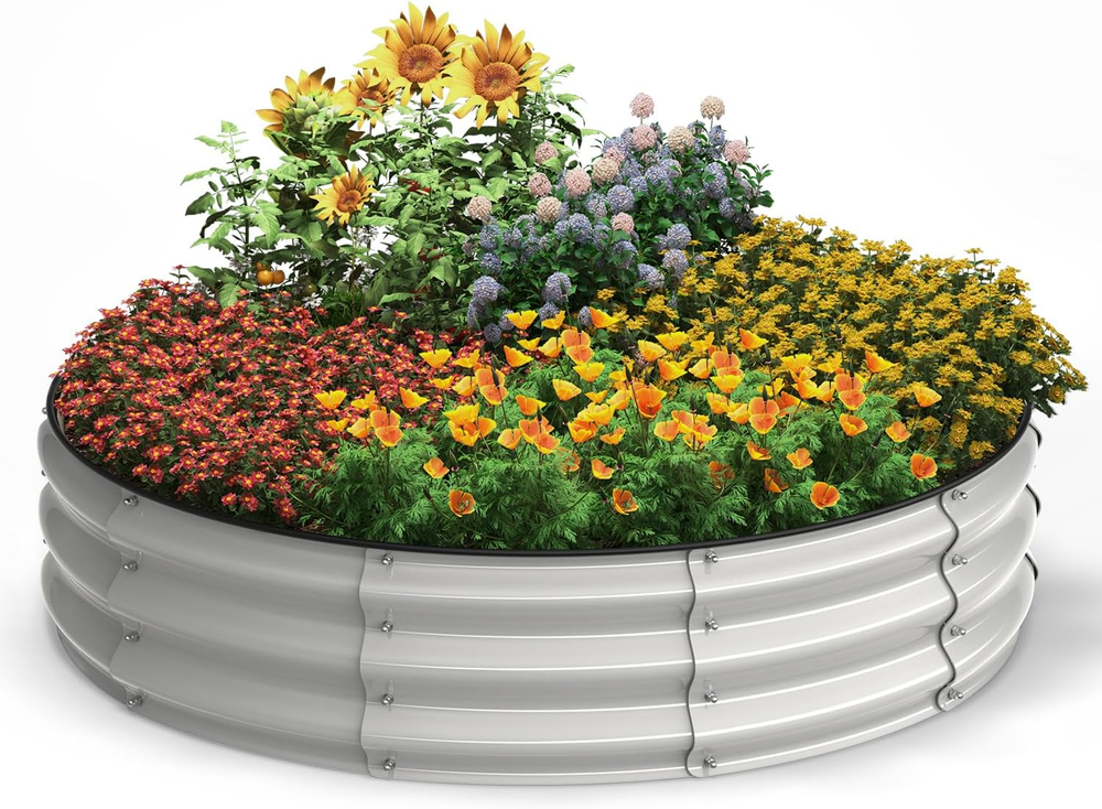Round 4X4X1 FT Galvanized Raised Garden Bed Kit, Large Metal Planter Box for Out