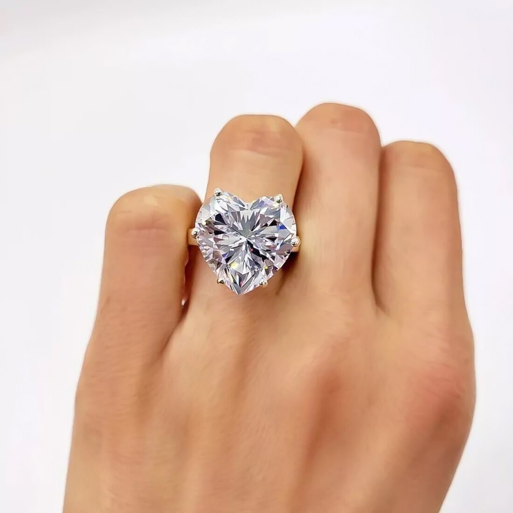7.20 Ct EGL Certified Heart Cut Solitaire White Diamond 925 Sterling Silver Ring