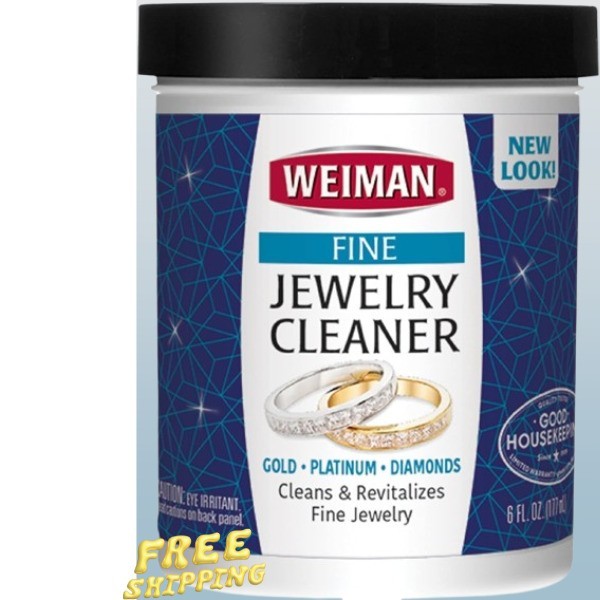Weiman Fine Jewelry Cleaner Liquid with Soft Cleaning Brush for Shine Restoration