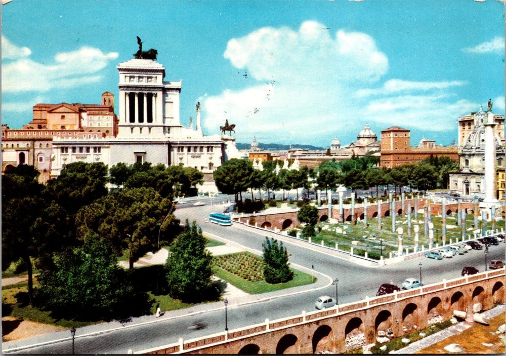 Postcard 1965 Panoramic View Trajan Forum Rome Italy