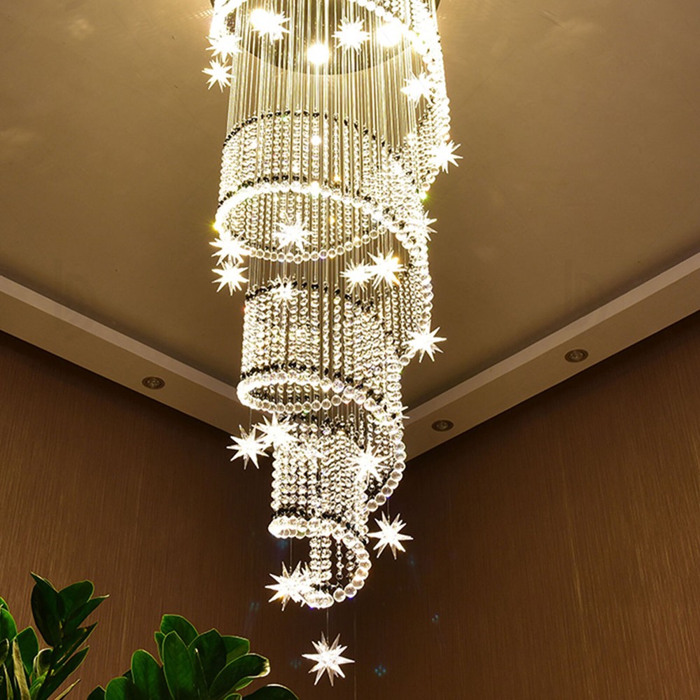 LED Modern K9 Crystal Chandelier Light Ceiling Villa Stairs Lighting Fixture NEW