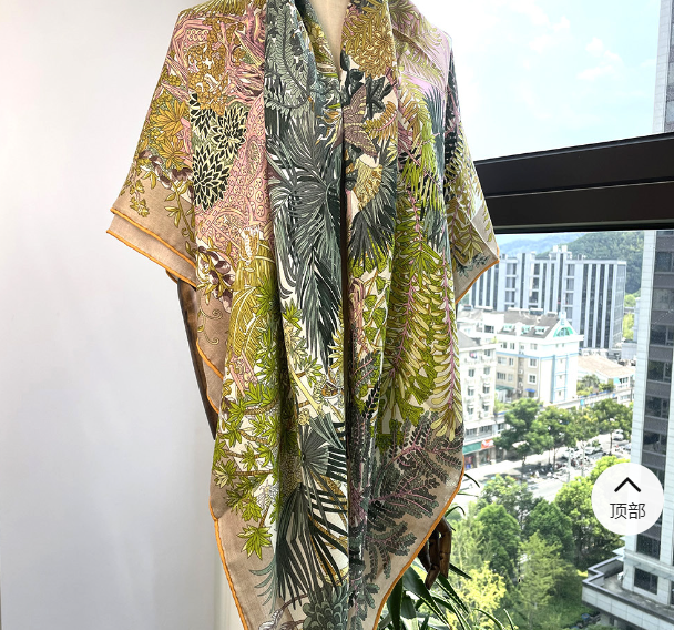 70% cashmere 30% silk Green Grass double side printed square Wrap shawl 51'' new