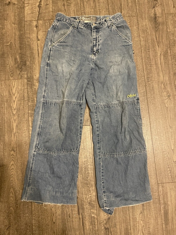 Vintage Caffeine Baggy Blue Jeans Size 30 Wide Leg 90s Rave Skate Grunge Hip Hop