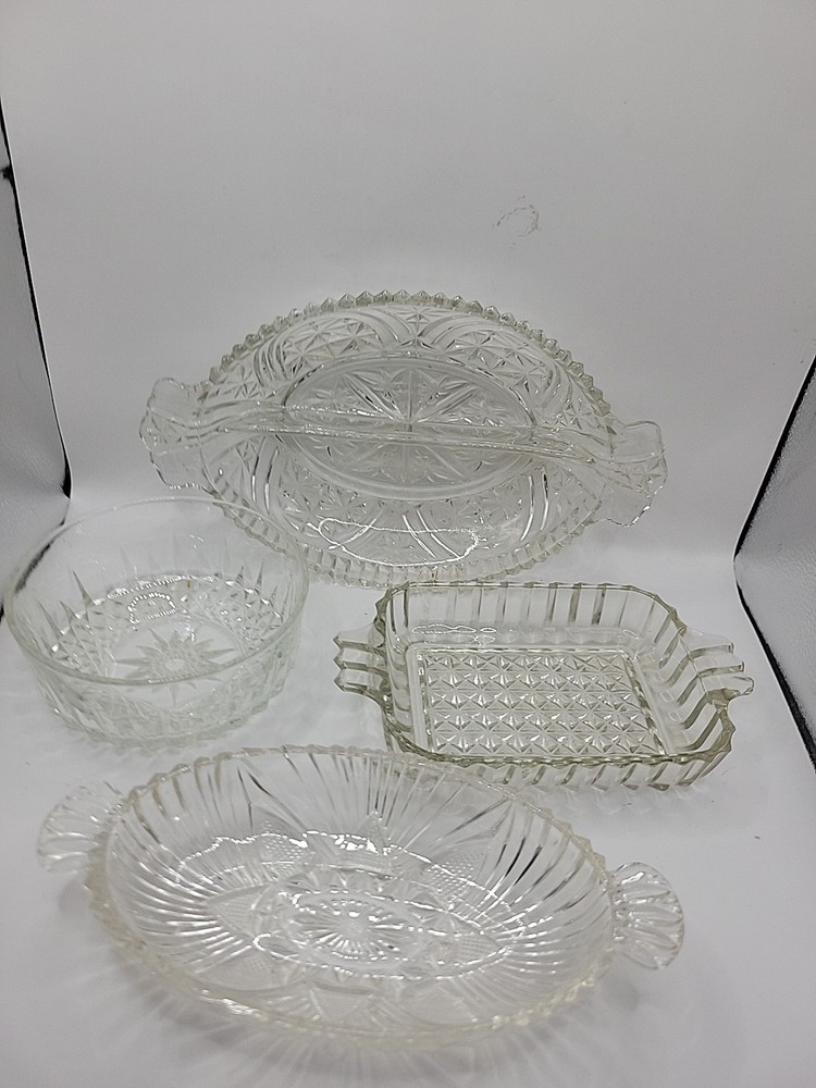 Vintage 4Pc Crystal Glass Bowls Elegant Serving Dishes Candy Display Set B1
