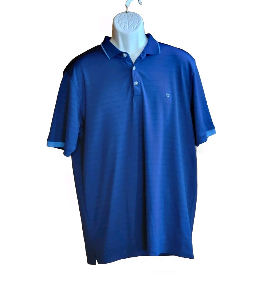 Callaway Golf Opti-Dri Men's Short Sleeve Polo Shirt Size L Blue Rippled Performance Fabric