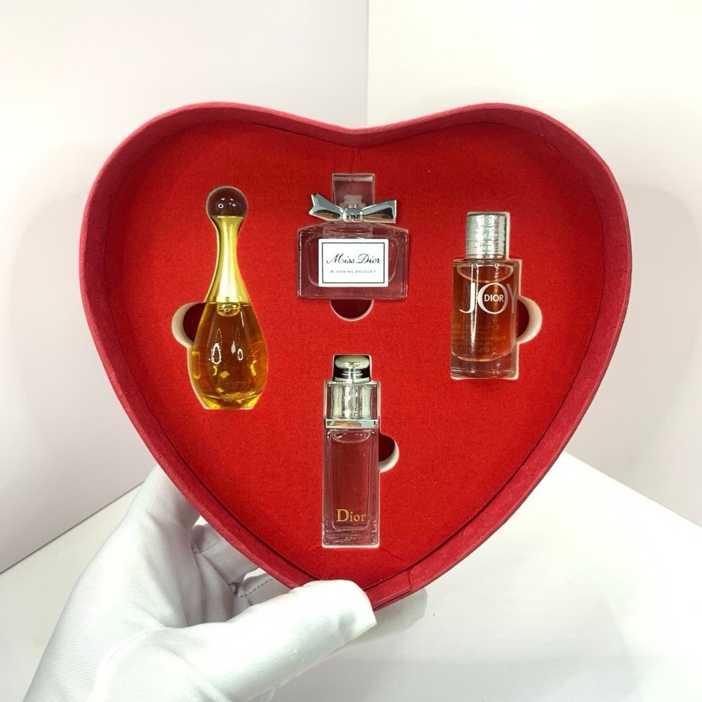 Dior Mini Perfume Gift Set Heart Box 4pc Miss Dior J’adore Joy Addict