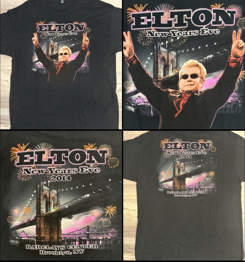 Elton John New Years Eve 2014 NY Concert T-Shirt Size XL Double Sided Excellent-image