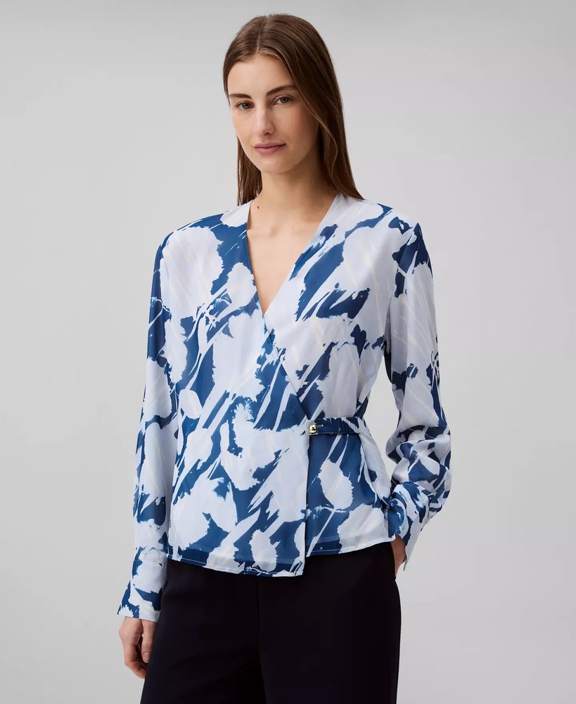 Calvin Klein Women's Top Sz L Floral Chiffon V-Neck Wrap