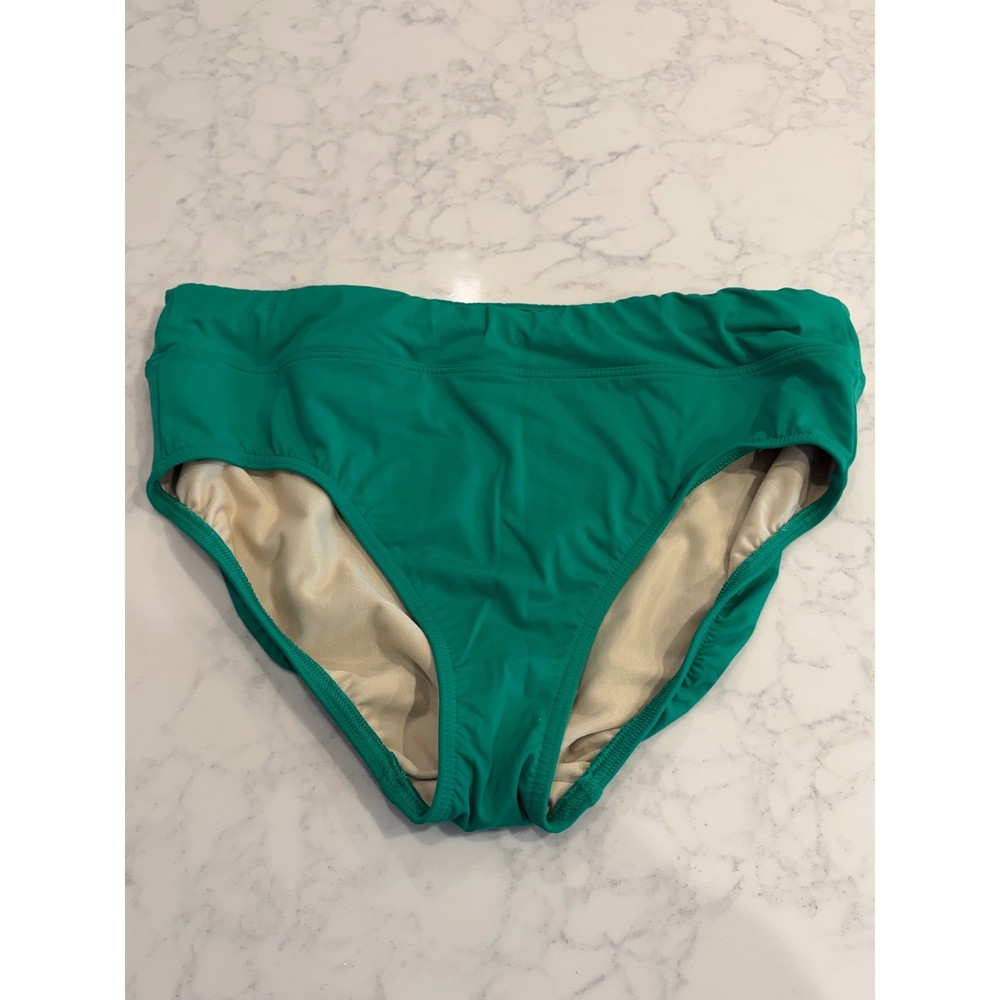 Lands End Womens Size 14 Green High Waist Bikini Bottom Full Coverage Swimwear