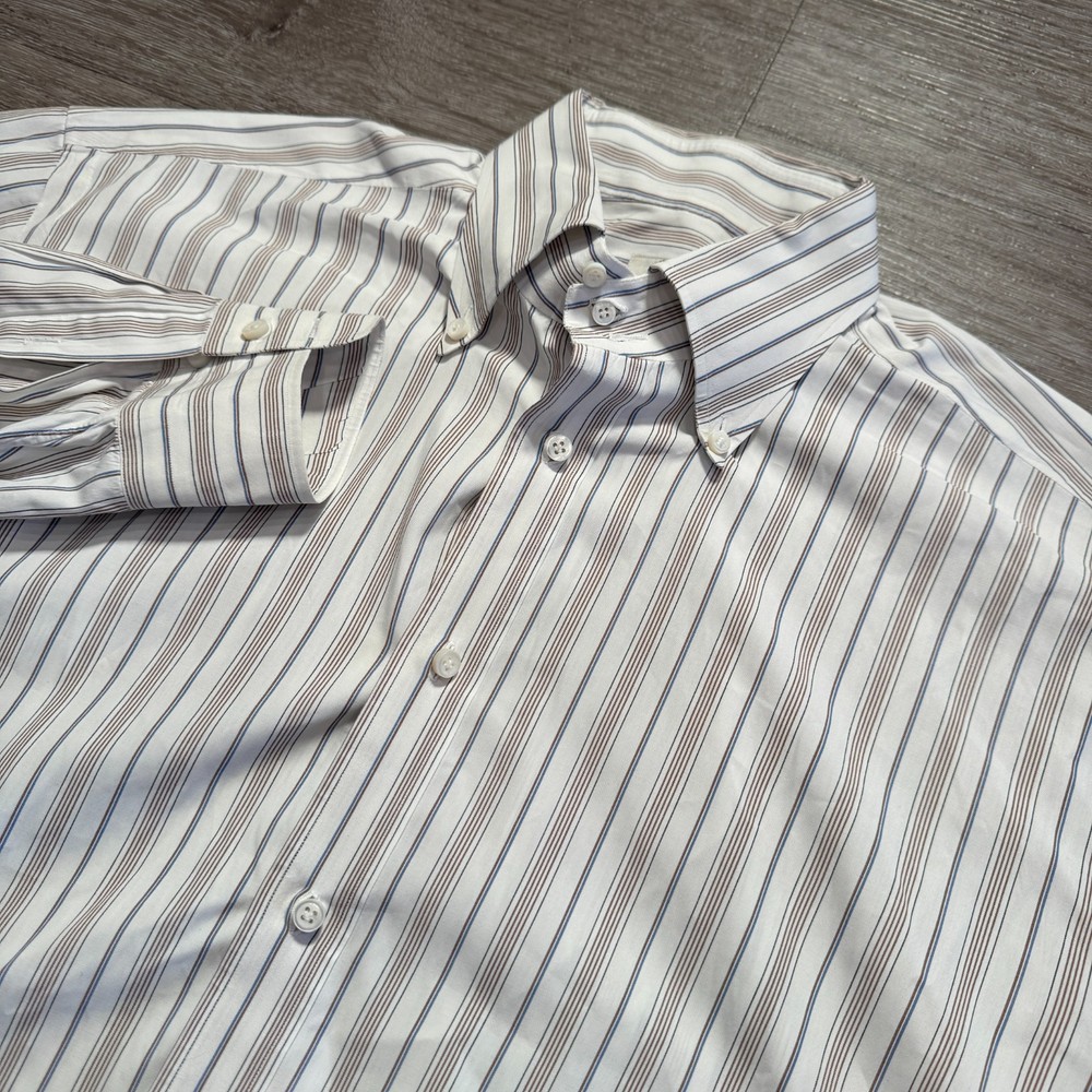 Borrelli Napoli Shirt Mens 16 100% Cotton Stripe Dress Preppy Button Casual