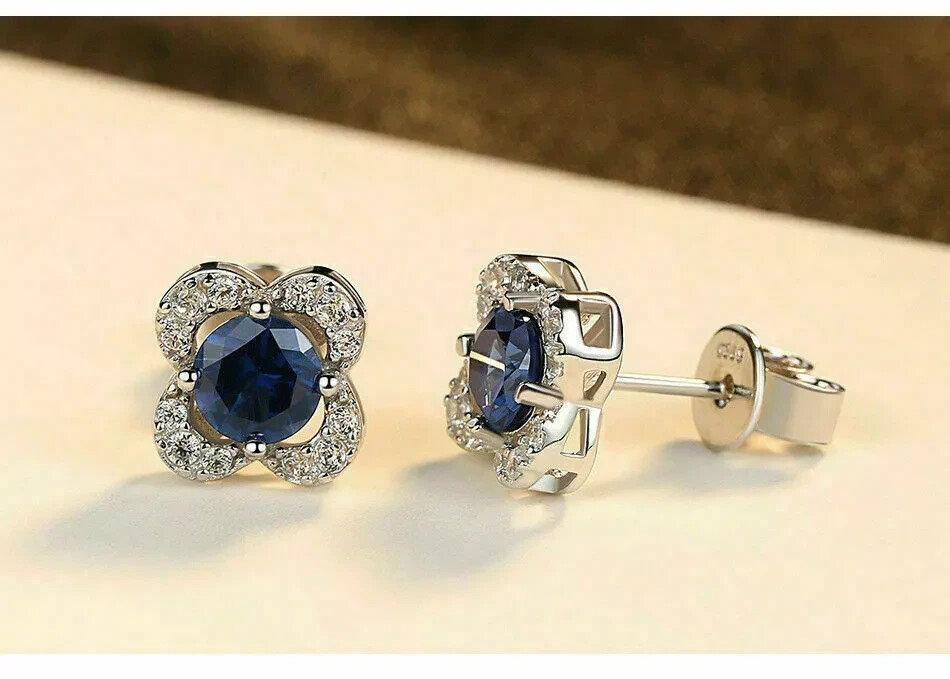 2.25 Ct Round Lab-Created Blue Sapphire Stud Earrings in 925 Sterling Silver