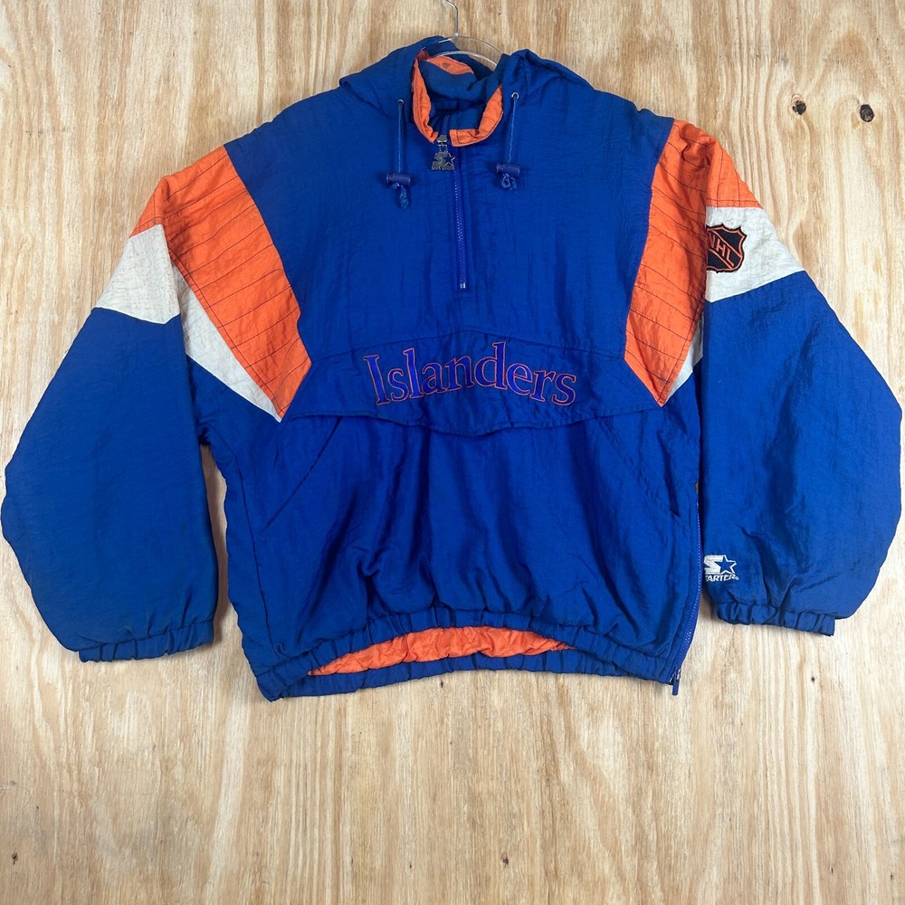 Vintage Starter NHL New York Islanders Puffer Jacket Hoodie Men's Small Blue 90s