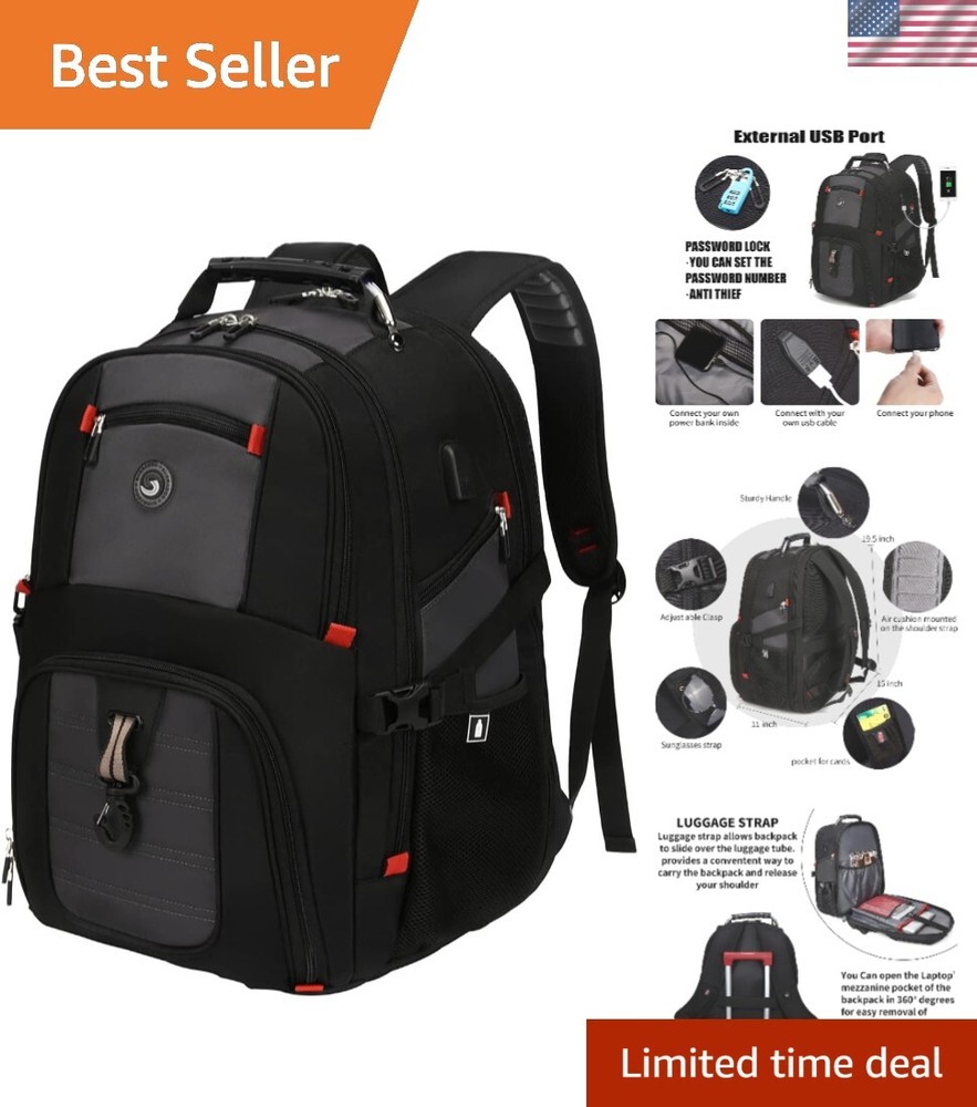 52L Large Travel Laptop Backpack with USB Port for College & High School