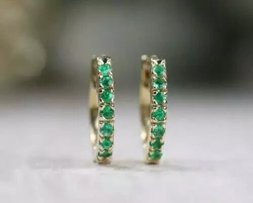 14K Yellow Gold Plated 2.50 CTW Round Simulated Emerald Hoop Earrings for Women