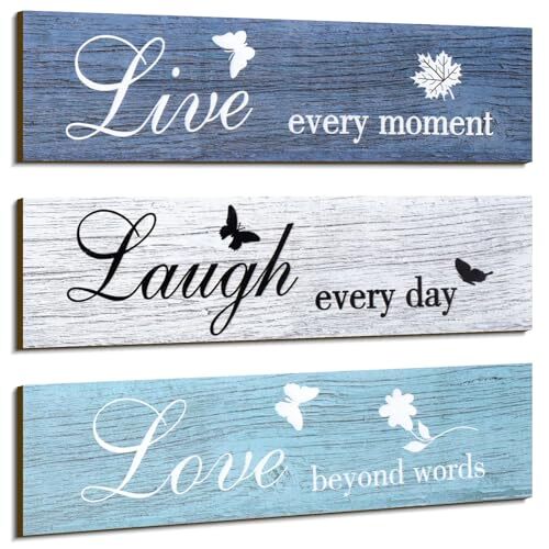 3 Pieces Rustic Wood Sign Wall Decor Live Love Blessed Blue Series Classic