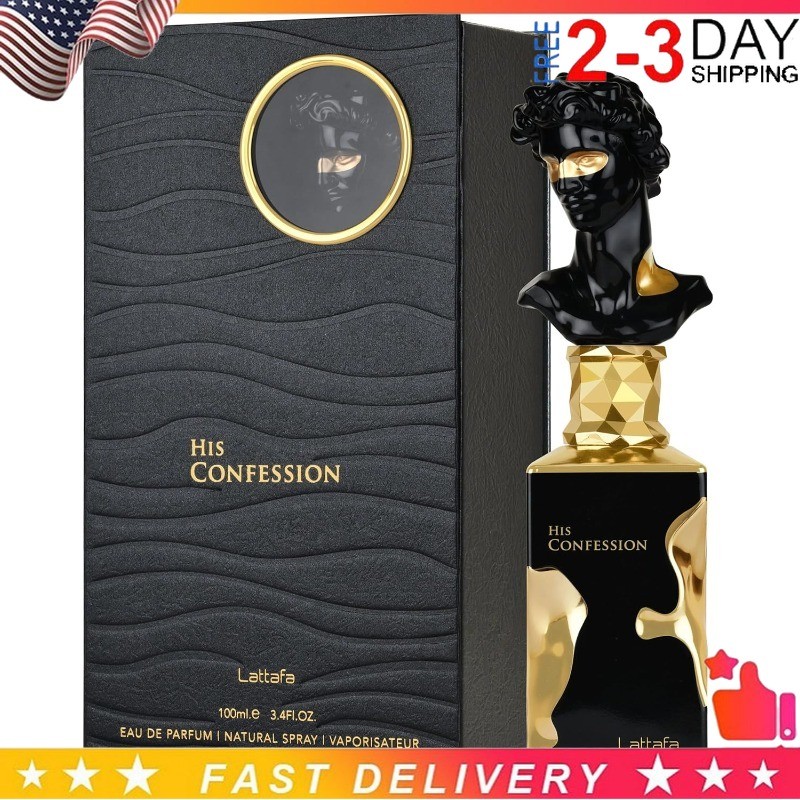 Lattafa His Confession Eau de Parfum Spray for Men, 3.4 Oz / 100 ml
