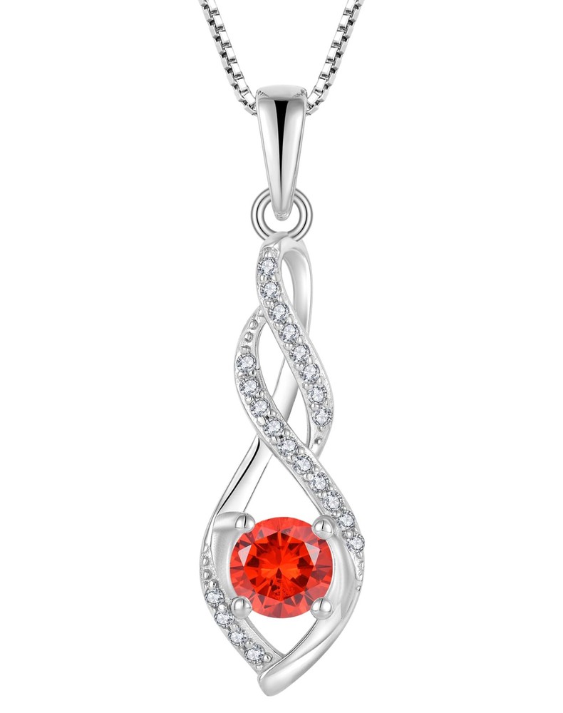 Red Garnet Infinity Twisted Necklace for Women, Solid Sterling Silver 18K Whi...