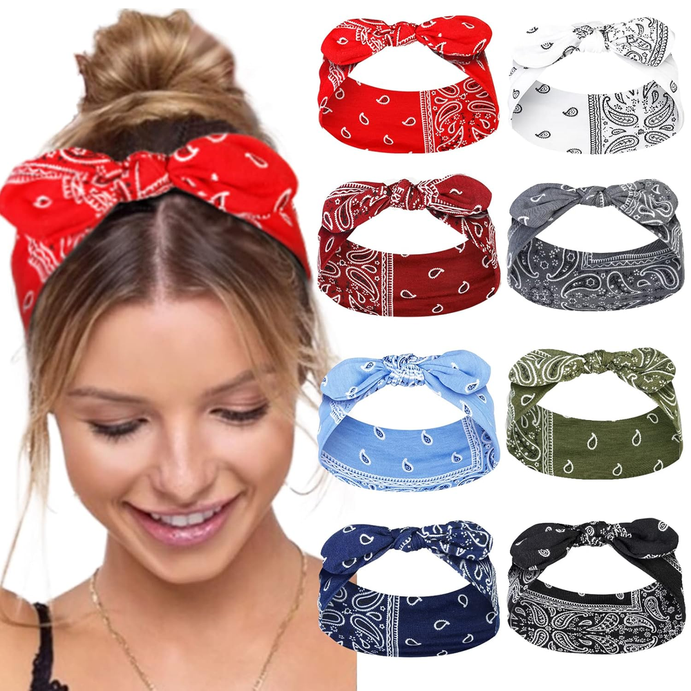 Paisley Bandana Headbands: Cute Summer Hair Accessories - Wide Knotted Bow Headb