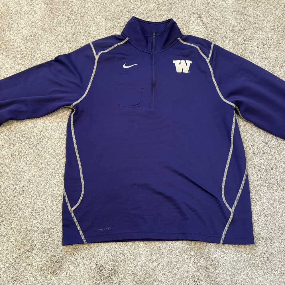 Washington Huskies Nike Dri-Fit 1/4 Zip Pullover Jacket Mens Medium Purple NCAA