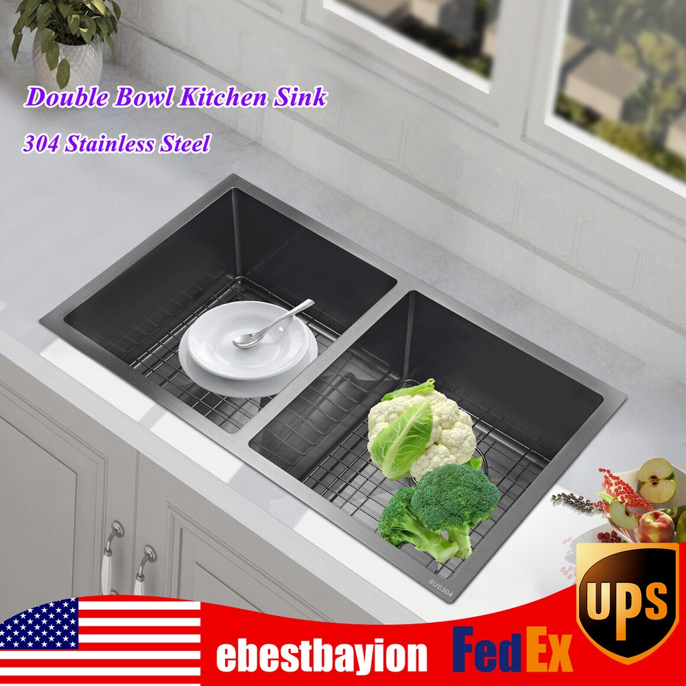 31-Inch Double Bowl Composite Drop-In Kitchen Sink with Stainless Steel Trim  