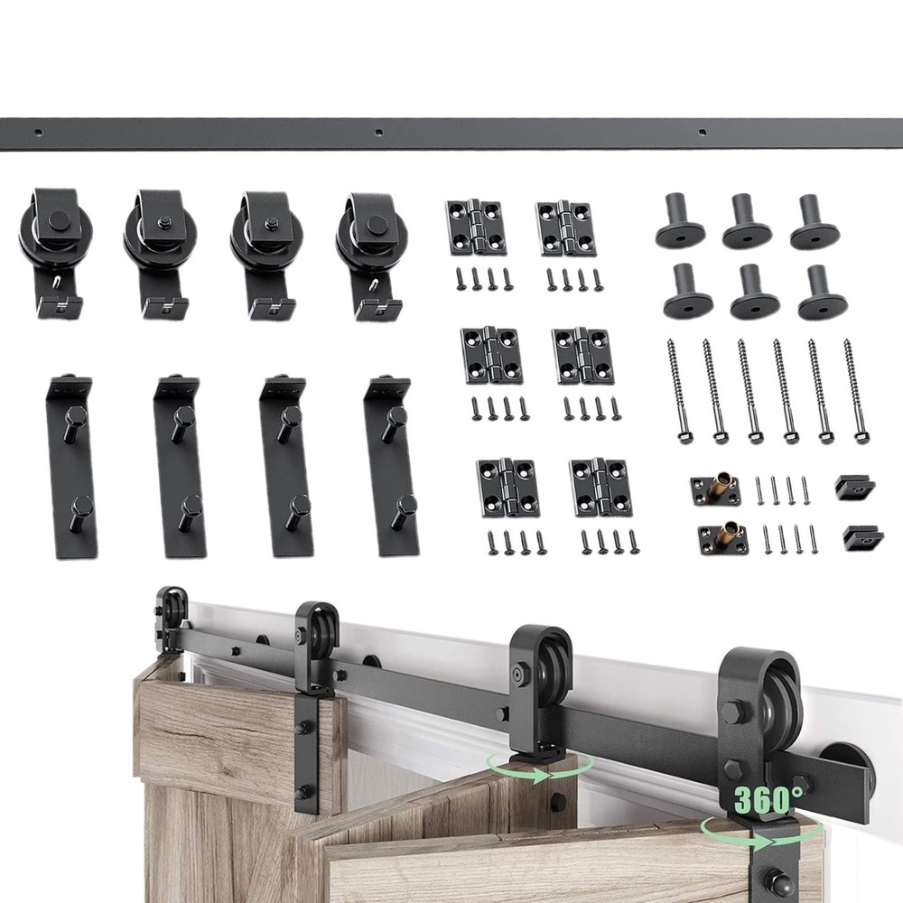 Modern 6.3FT Sliding Barn Door Hardware Kit with Closet Hang Style Track Rail