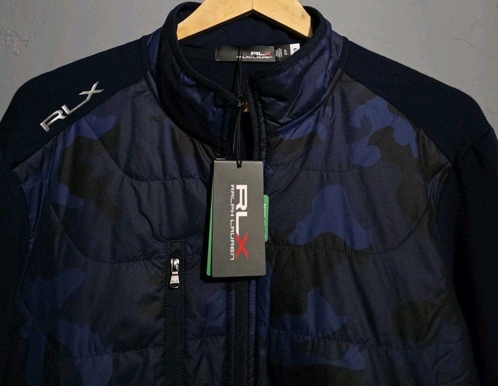 RLX Ralph Lauren Jacket Mens XL Camo Navy Full Zip Golf Hybrid Insulated Quilted