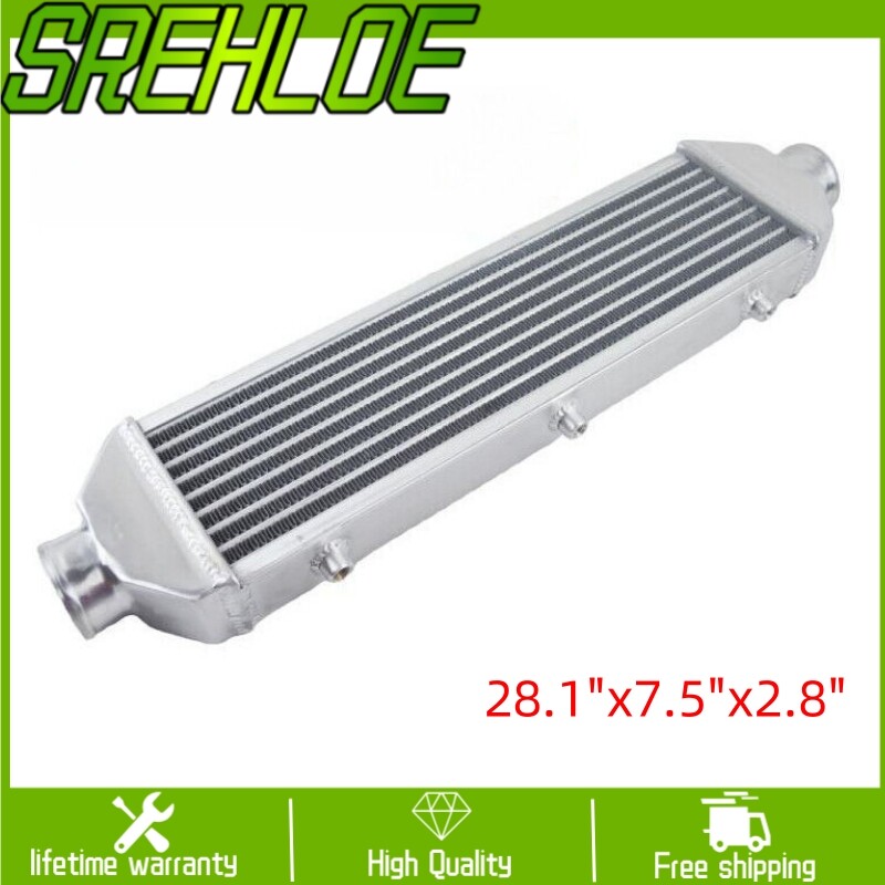 28x7x3 Universal Front Mount Aluminum Intercooler with 2.5 Inch Inlet Outlet Tube Fin Design