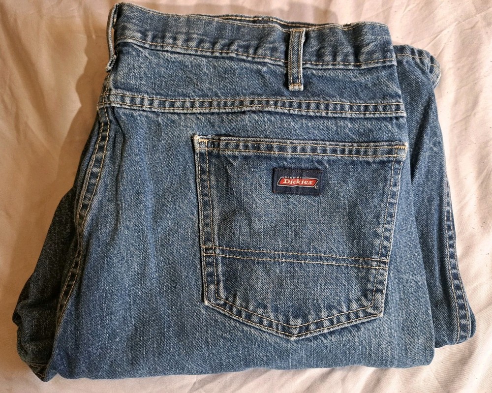 Dickies Jeans, Men 38 X 32 Relaxed Fit, Med-Wash Denim, Carpenter, Cotton, Vtg