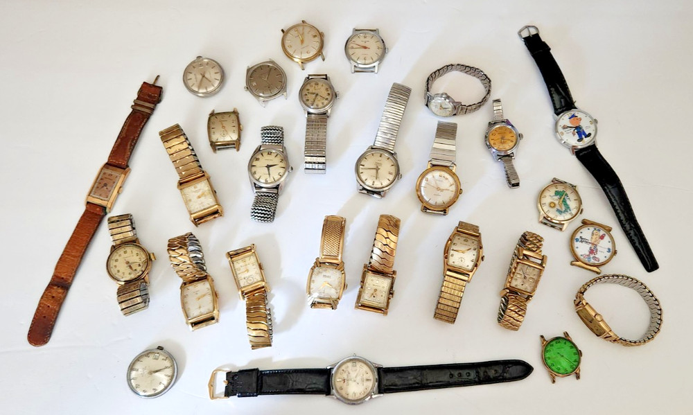 Vintage Lot of 27 Mechanical Watches for Parts or Repair Working & Non- Working