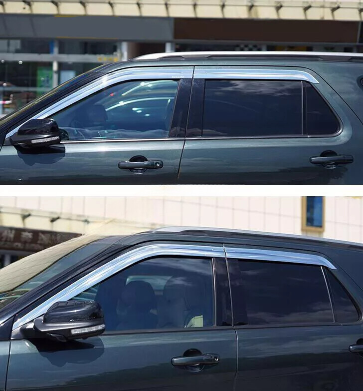 4PC Chrome Window Visor Vent Shades Rain Guards Compatible with Ford Explorer 2011-2019 Sun Protection