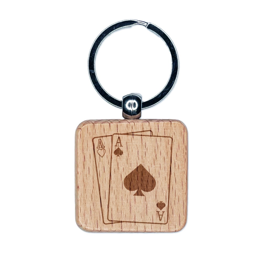 Engraved Wood Pocket Aces Keychain Charm