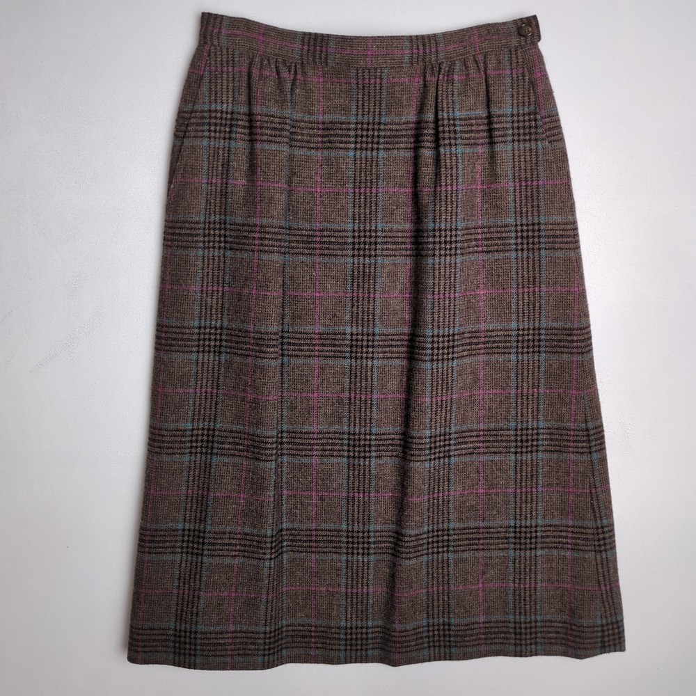 Vintage Pendleton Brown Plaid 100% Virgin Wool Skirt Made In USA Womens Size 8P