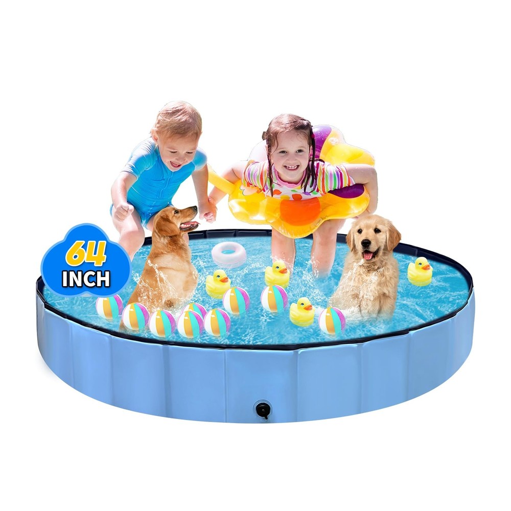 Foldable Hard Plastic Dog Pool for Large Dogs and Toddlers 1-3 Years
