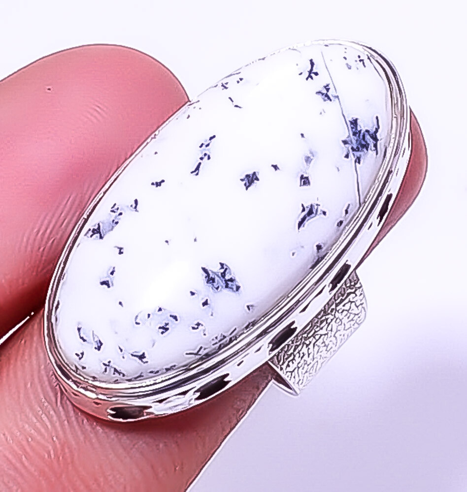 Dendritic Opal - Brazil 925 Sterling Silver Handmade Ring s.9 R7929-12 A352