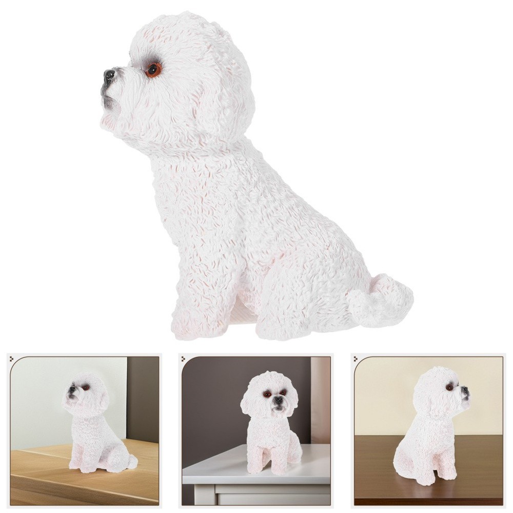 Pet Dog Model Mini Poodle Ornament Solid PVC Desktop Decoration White
