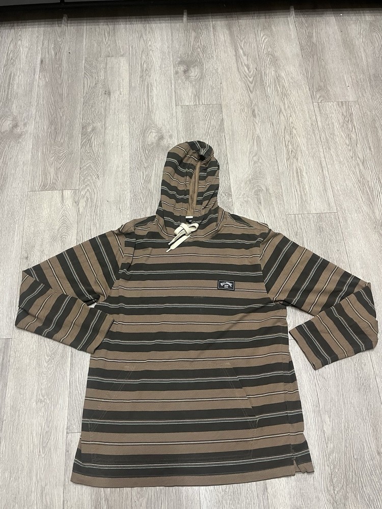 BILLABONG Men's Striped Long Sleeve Hoodie Shirt Brown Size Large NWT