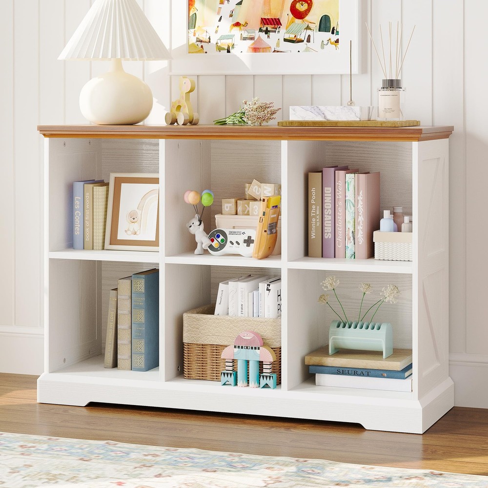 6 Cube Storage Organizer, Wooden Cube Shelf with Storage, Farmhouse Bookcase ...