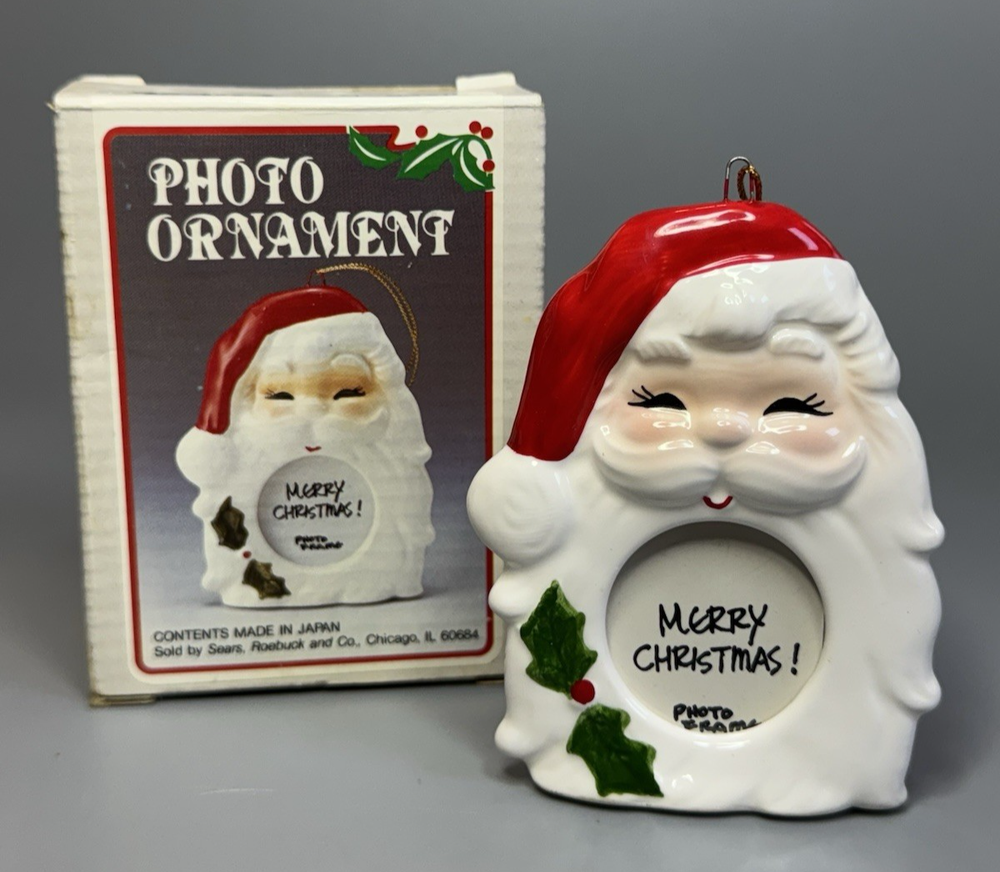 NOS Vintage Christmas Ceramic Santa Frame Ornament Sears Japan