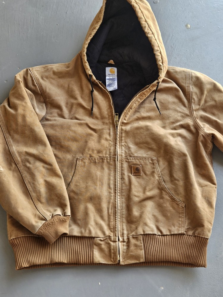 Carhartt Men's J130 XL Brown Heavy Duck Canvas Insulated Hooded Jacket