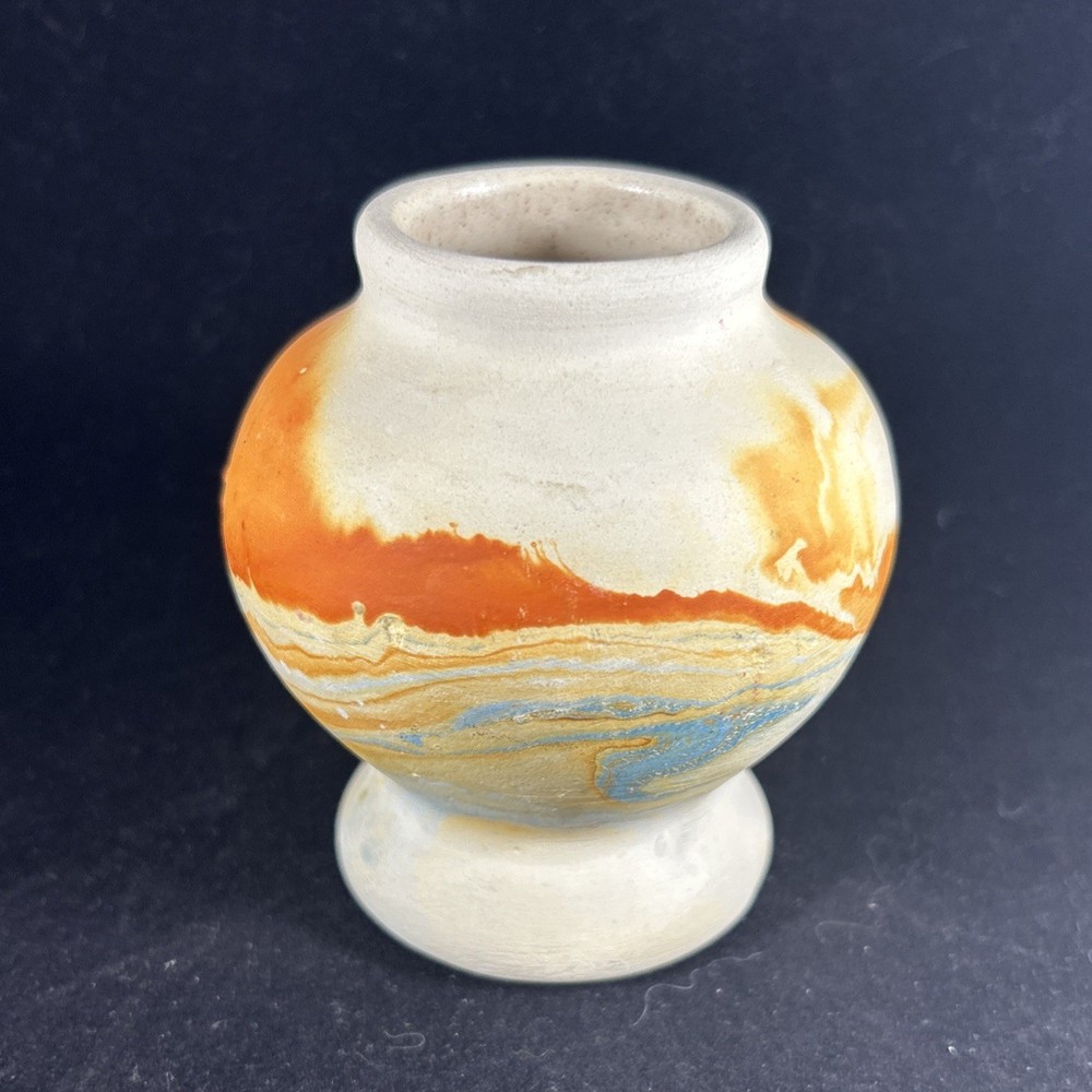Vintage Nemadji Small Vase Orange Blue Swirl Tourist Southwest Native American
