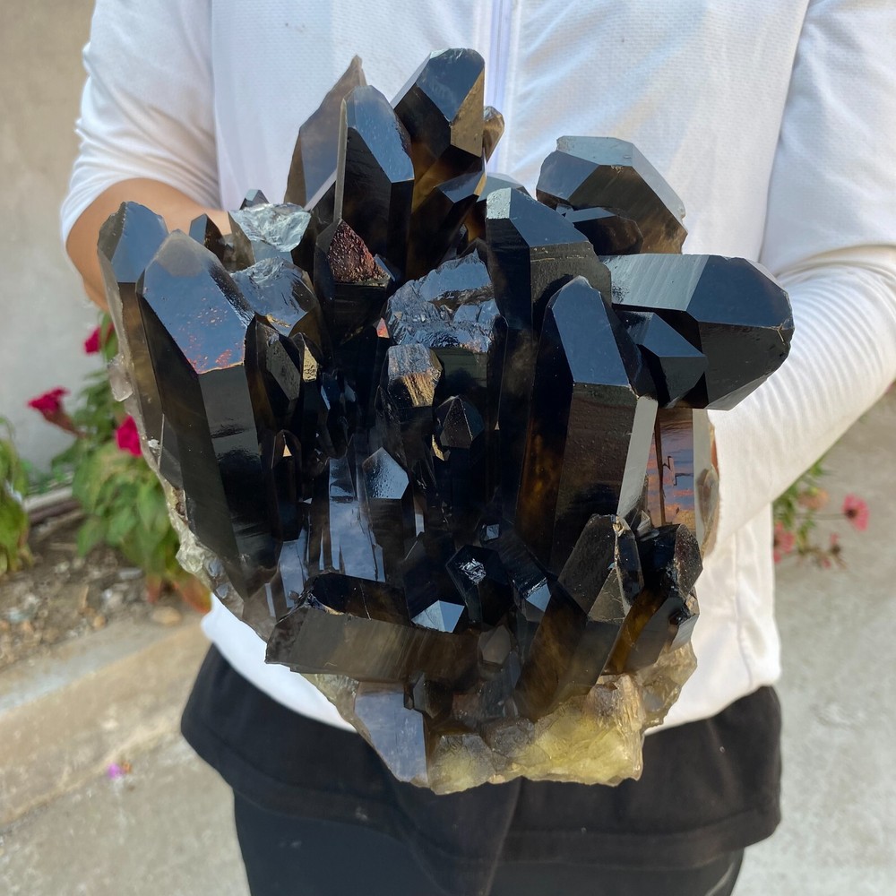 16.1lb Natural Black Smoky Quartz Crystal Cluster  Specimen healing