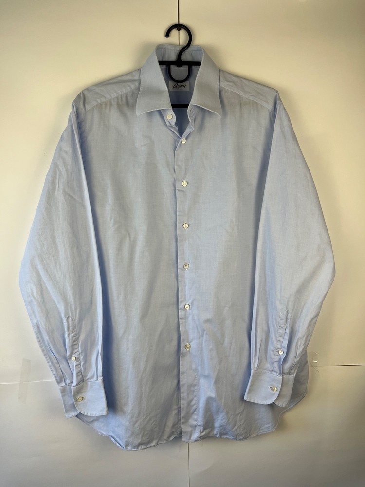 Brioni Lux Cotton Men Light Blue Long Sleeve Dress Shirt Made in Italy Sz 41/16