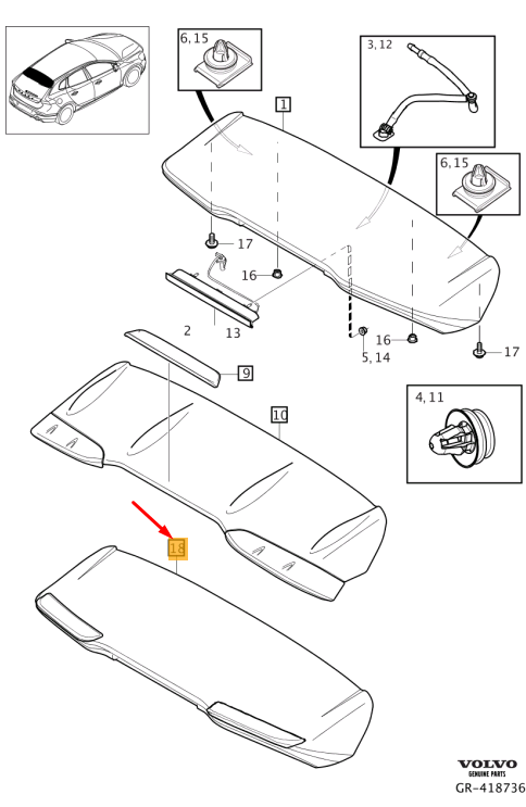 VOLKO V40 Rear Roof Polestar Performance Spoiler 31454433 Genuine OEM