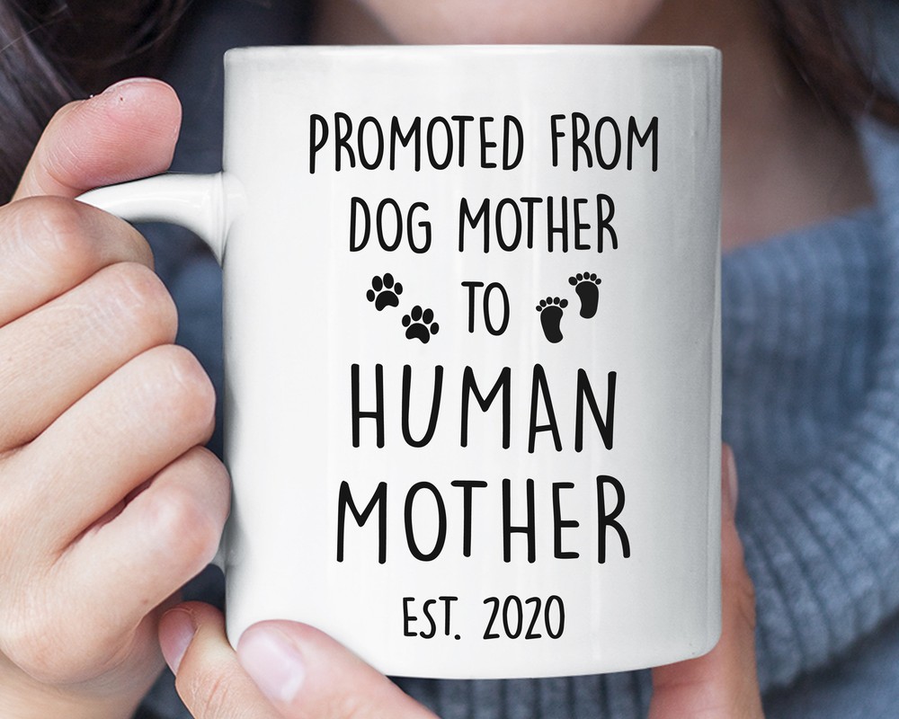 Promoted From Dog Mother To Human Mother Funny Mug Pregnancy Announcement Baby