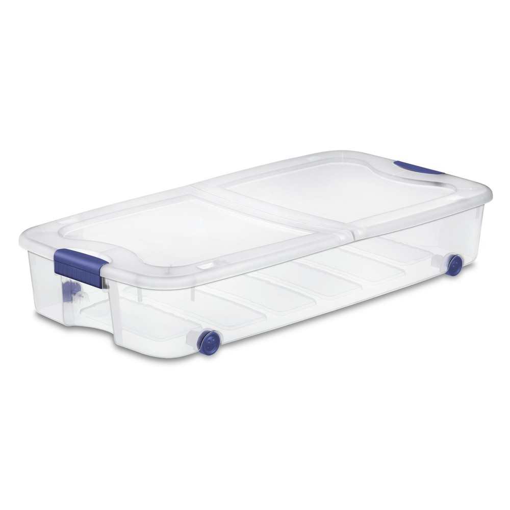 66Qt Clear Blue Underbed Storage Box with Locking Lid & Wheels